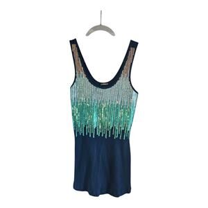 Express Womens Medium Tank Blue Ombre Sequins Cotton